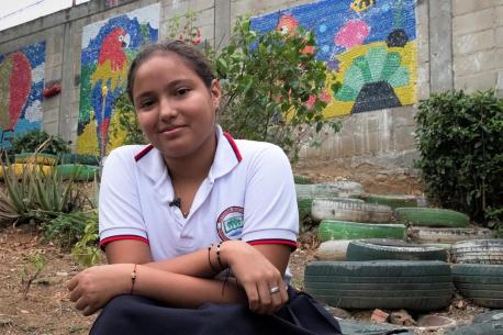 Josveglys, a 13-year-old girl from Venezuela, is benefiting from an ECW-supported UNICEF program in Colombia. 