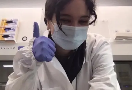 Research assistant Bouchra Benghomari at work in a lab at Rockefeller University in New York City.