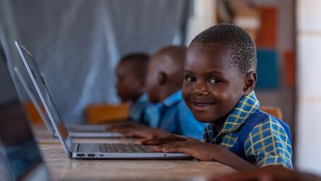 A student in Zimbabwe accesses information and learning resources on the Internet.