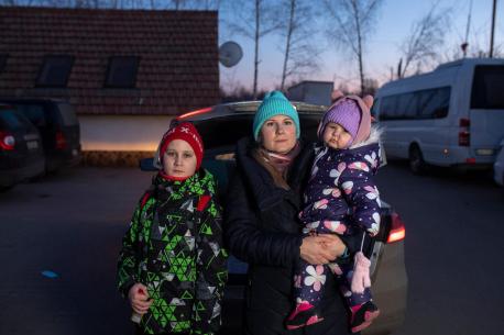 A mother with her two children describes fleeing their home in Kharkiv to escape the war in Ukraine.