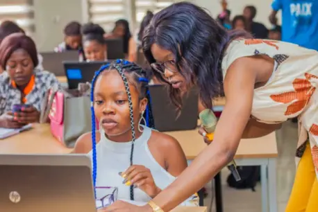Marie-Lucienne Affoué N’Guessan, right, organizes skills training opportunities for girls and young women in Côte d'Ivoire.