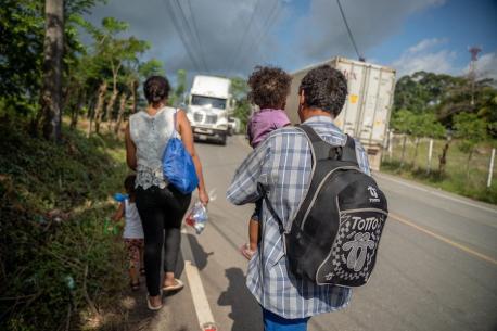 Children travel with their families on foot and over unsafe roads through Guatemala on their way to what their families hope will be a better life in the U.S. or Mexico.