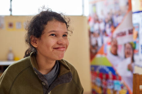 In Peru, 15-year-old Anais is in school for the first time with support from UNICEF and Education Cannot Wait. 
