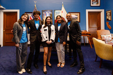UNICEF USA National Youth Council members met with a staff member in the office of Rep. Norma Torres (D-CA) in 2023.