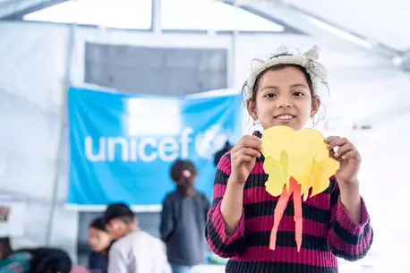Children from Nalgad, Jajarkot, Nepal, play inside one of the child-friendly spaces UNICEF helped establish after a 6.4-magnitude earthquake struck the country on Nov. 3, 2023.