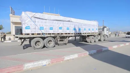 A truckload of UNICEF emergency supplies for children and families in Gaza, November 2023. 