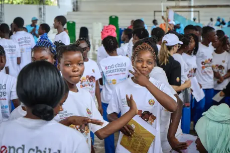 On Sept. 21, 2023, in Monapo District, Nampula Province, Mozambique, girls and boys participated in UNICEF-supported activities designed to encourage young people to avoid early marriage.