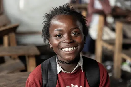 Nabintu, 12, attends class at Lwashi Primary School in Lushagala, North Kivu, DR Congo, on Jan. 19, 2024.