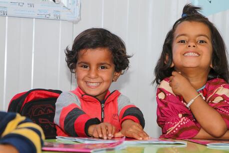 Children ages 3 to 5 attend early childhood education classes at early childhood education center called ‘Dream,’ supported by UNICEF, in Ain Khadra camp in Al-Malikiyeh, Al-Hasakeh, Syria, on Sept. 21, 2023.
