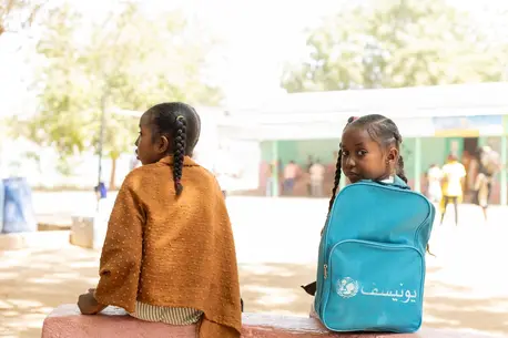 Children learn, play and make friends at a UNICEF safe learning space in Sudan.