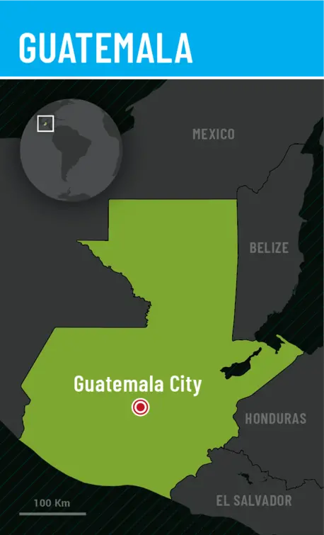 A map showing the location of the country of Guatemala.