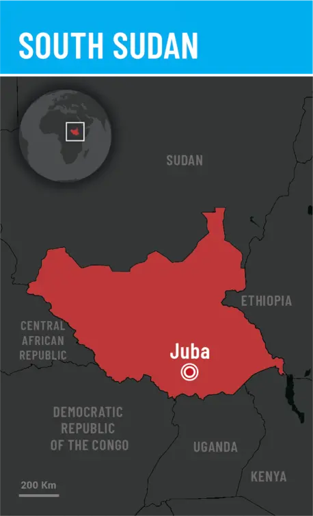A map showing the location of South Sudan.