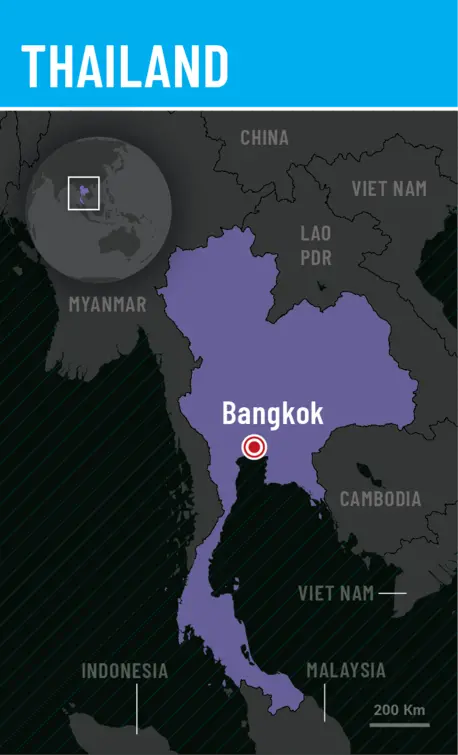 Map showing location of Thailand.