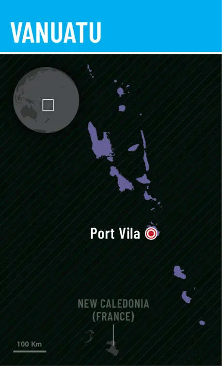 Map showing location of Vanuatu.