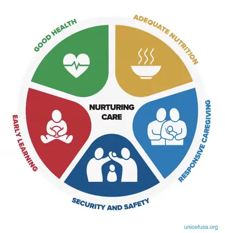 infographic showing five components in nurturing care framework for UNICEF programming in early childhood development