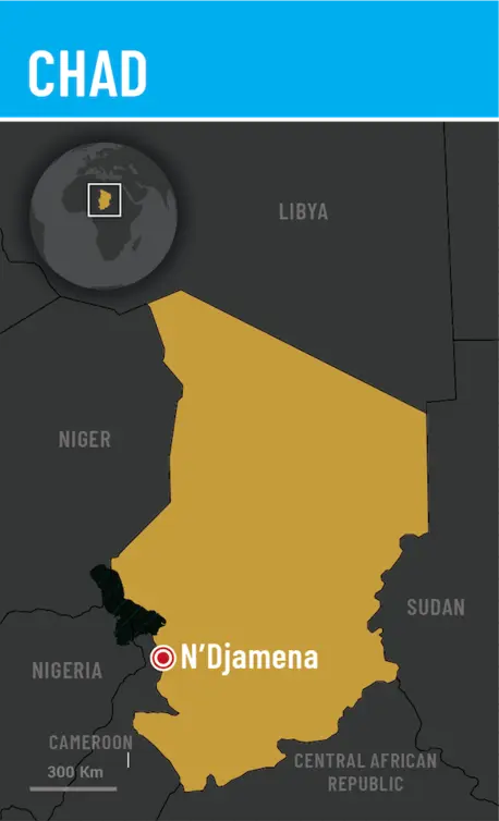 A map showing the location of Chad, a country in Central Africa.