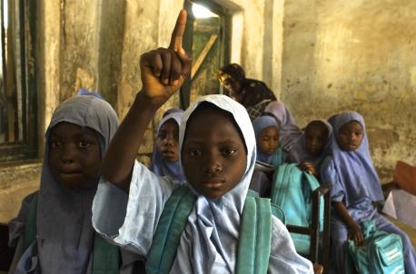 Girls attend class at Waziri Mazadu Primary School in the town of Dass in the northern Nigerian state of Bauchi.