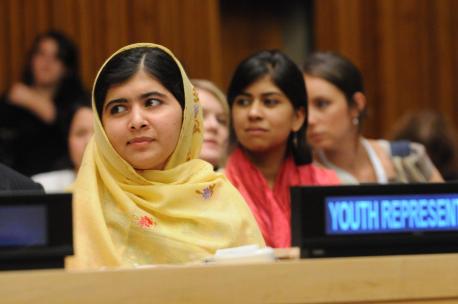 Educational activist and Noble-prize winner Malala Yousafzai of Pakistan attends a leadership panel during the Global Education First event at U.N. Headquarters on September 25, 2013. 