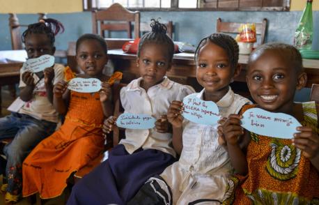 Central Africa Republic, Children's Crisis 2015: Children at a UNICEF-supported peace forum a local  kindergarten in Bangui, Central African Republic.