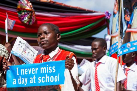 Schoolchildren at the launch of the UNICEF-supported Back to Learning campaign in Yambio County in Western Equatoria State. © UNICEF/NYHQ2015-1513/McIlwaine