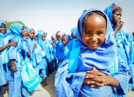 Zarah Mohammed, 5, is starting school for the first time. She and her family fled their village in Borno state, Nigeria.