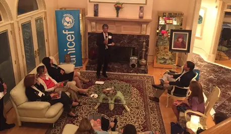 Dr. Reza Hossaini speaks with guests about global polio eradication Dr. Reza Hossaini speaks with guests about global polio eradication