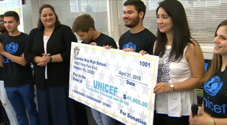 Cypress Bay Highschool Gives Check to UNICEF
