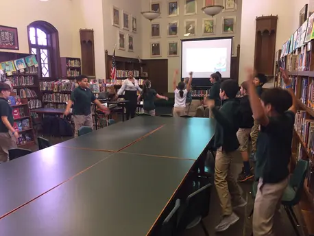 5th Graders at Alexandria Country Day School get active during a "brain break" Elementary students in UNICEF Kid Power school program participate in presentation