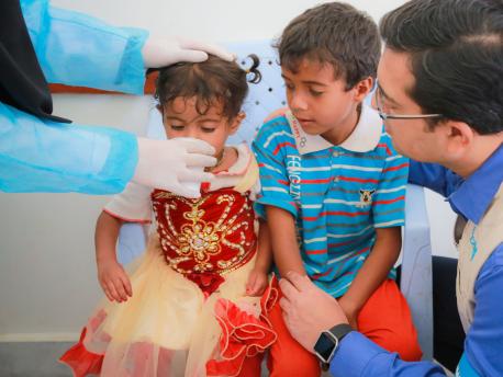 On July 12, 2017 at the Alsonainah Health Center in Sana'a, Yemen, children with acute watery diarrhea/suspected cholera are treated with oral rehydration solution. 