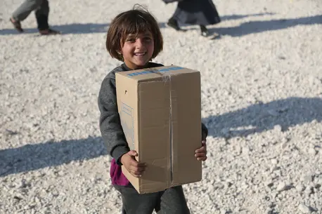 UNICEF is distributing warm clothing and other gear to Syrian refugee children and other kids in the Middle East and North Africa facing hardship this winter. UNICEF is distributing warm clothing and other gear to Syrian refugee children and other kids in the Middle East and North Africa facing hardship this winter.