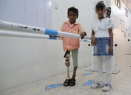 Children receive treatment at the UNICEF-supported Prostheses and Physiotherapy Center in Aden, Yemen on December 5, 2018. UNICEF, Yemen, humanitarian crisis, Aden Prostheses and Physiotherapy Center