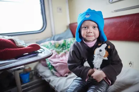 This girl is living with her mother in a train car in the Sloviansk, Ukraine train station. Direct hit missiles destroyed her parents' home in Uglehorsk, Donestk. UNICEF, Ukraine, children in conflict