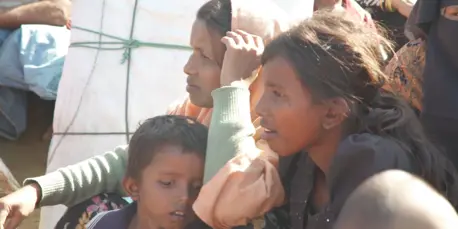 Umme, a 12-year-old Rohingya refugee, far right, fled Myanmar with her family. Now they are living in Cox's Bazar, Bangladesh. Umme, a 12-year-old Rohingya refugee, far right, fled Myanmar with her family. Now they are living in Cox's Bazar, Bangladesh.