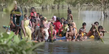 Children on a Raft in Water
