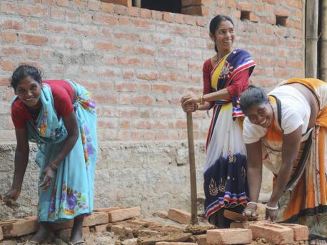 Women in India's Jharkhand state are learning masonry skills and menstrual hygiene as part of a UNICEF sanitation program. 