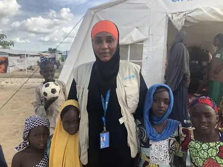 Aisha Kolo Lawan is a UNICEF Child Protection Specialist in Maiduguri, Borno State, Nigeria. Aisha Kolo Lawan is a UNICEF Child Protection Specialist in Maiduguri, Borno State, Nigeria.