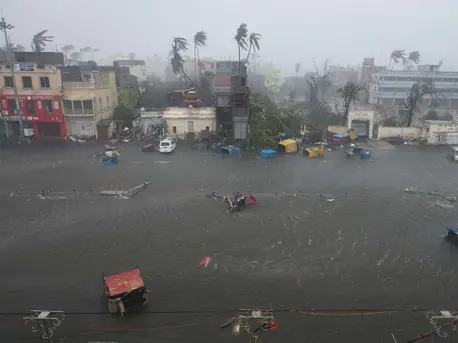 A view of flooding on Grand Road an hour after Cyclone Fani hit Puri, India on May 3, 2019. A view of flooding on Grand Road an hour after Cyclone Fani hit Puri, India on May 3, 2019.