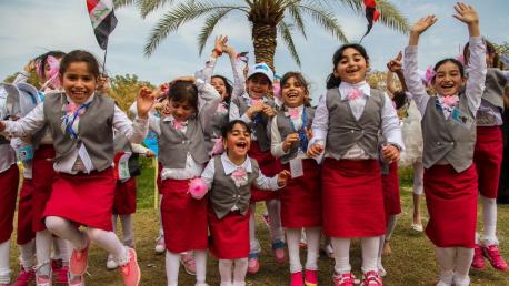 Children attend the opening of a festival celebrating child-friendly schools in Iraq.