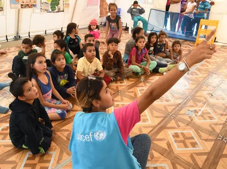 A Child-Friendly Space set up by UNICEF and Plan International for Venezuelan children in Tumbes, Peru. UNICEF, Venezuela, Venezuelan migrants, Ecuador, Colombia, humanitarian aid