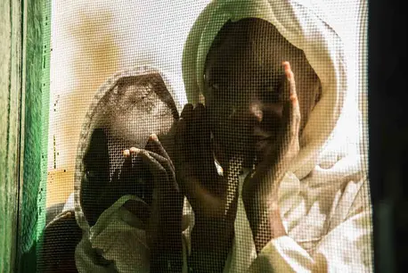Children Peering Through Window