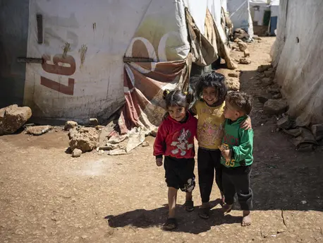 Syrian refugee children are pictured in an informal settlement near Terbol in the Bekaa Valley, Lebanon. Syrian refugee children are pictured in an informal settlement near Terbol in the Bekaa Valley, Lebanon.