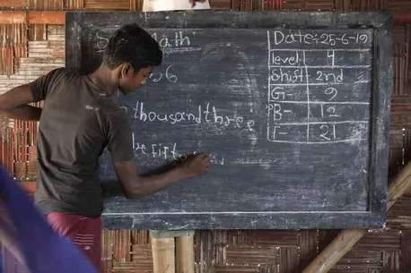 UNICEF aims to eventually reach 260,000 children with education in 2019 through an extended network of 2,500 learning centers run by 5,000 teachers and Rohingya volunteers. UNICEF aims to eventually reach 260,000 children with education in 2019 through an extended network of 2,500 learning centers run by 5,000 teachers and Rohingya volunteers.