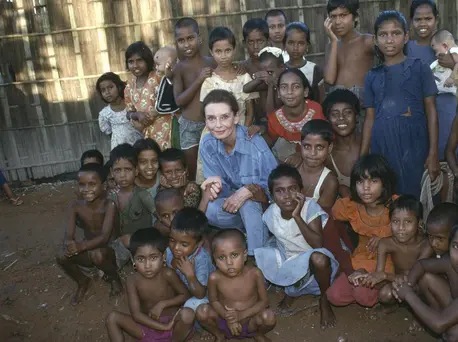 UNICEF Goodwill Ambassador Audrey Hepburn visited children at their school in Bangladesh in 1989. UNICEF Goodwill Ambassador Audrey Hepburn visited children at their school in Bangladesh in 1989.