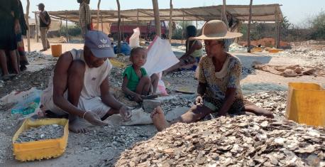 Children often accompany parents working at the mica mines in Madagascar's southern region.