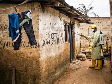 A UNICEF-supported health worker disinfects a house for cholera in the Camp Luka neighborhood of Kinshasa, Democratic Republic of the Congo, January 18, 2018. A UNICEF-supported health worker disinfects a house for cholera in the Camp Luka neighborhood of Kinshasa, Democratic Republic of the Congo, January 18, 2018.