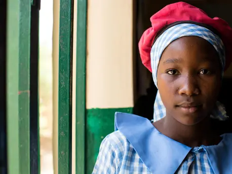 Displaced by armed conflict in northeast Nigeria, Julianna, 13, is now head girl at the UNICEF-supported Kulmsulum School in Maiduguri, Borno State. Displaced by armed conflict in northeast Nigeria, Julianna, 13, is now head girl at the UNICEF-supported Kulmsulum School in Maiduguri, Borno State.