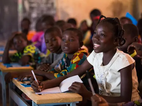 On December 3, 2019, Nabyla (name changed), 13, attends class in at a UNICEF-supported school in Kaya, Burkina Faso, where her family found refuge after being displaced. On December 3, 2019, Nabyla (name changed), 13, attends class in at a UNICEF-supported school in Kaya, Burkina Faso, where her family found refuge after being displaced.