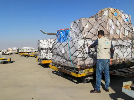 On 5 March 2020 in Tehran, Iran, UNICEF’s second shipment of supplies to fight the coronavirus arrives at the Imam Khomeini International Airport. On 5 March 2020 in Tehran, Iran, UNICEF’s second shipment of supplies to fight the coronavirus arrives at the Imam Khomeini International Airport.