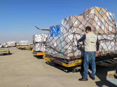 On 5 March 2020 in Tehran, Iran, UNICEF’s second shipment of supplies to fight the coronavirus arrives at the Imam Khomeini International Airport. 
