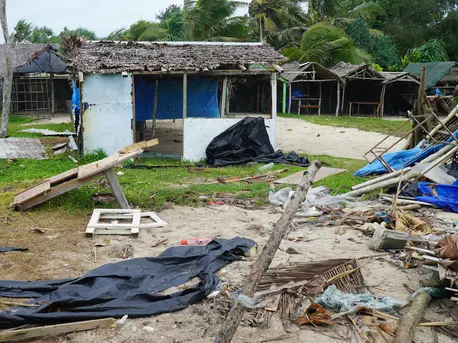 Badly damaged buildings are pictured near Vanuatu's capital of Port Vila on April 7, 2020, after Tropical Cyclone Harold swept past and hit islands to the north. Badly damaged buildings are pictured near Vanuatu's capital of Port Vila on April 7, 2020, after Tropical Cyclone Harold swept past and hit islands to the north.
